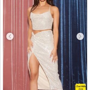 Silver sequin top and skirt set